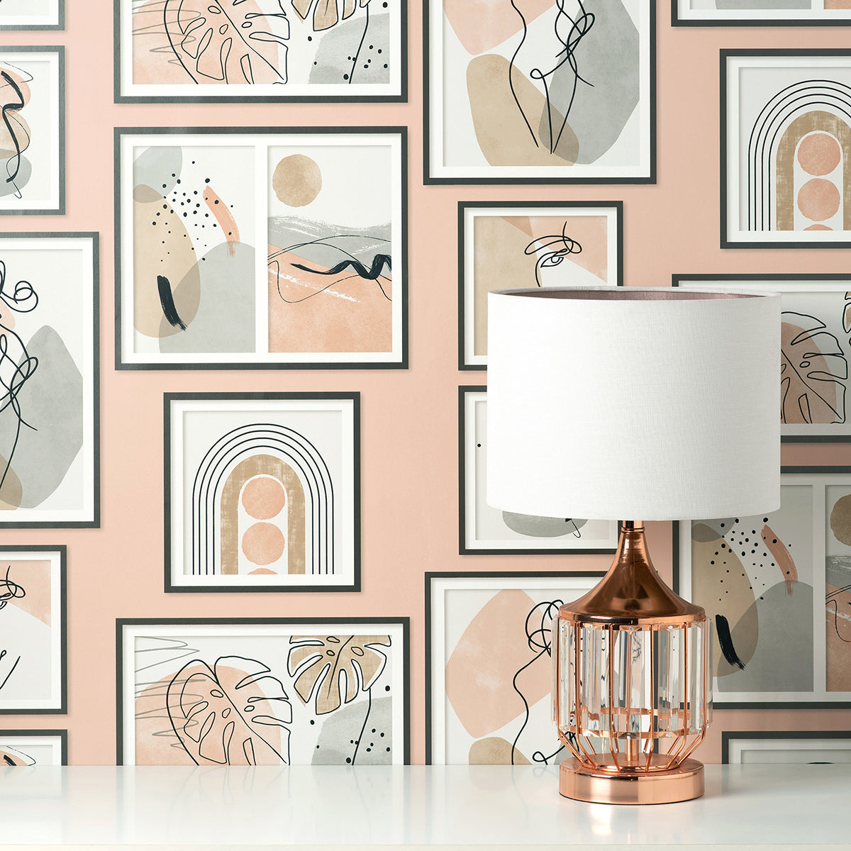 Krasner Pink Gallery Wallpaper - Brewster Wallcovering