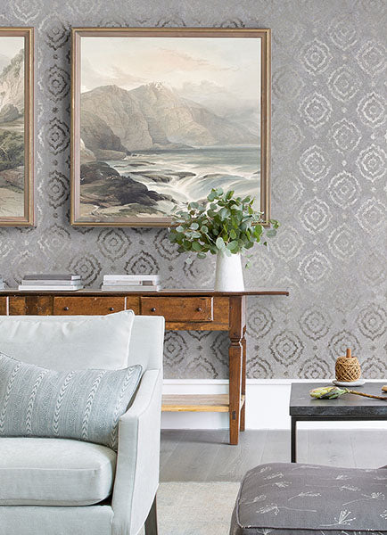 Uma Silver Medallion Wallpaper  | Brewster Wallcovering - The WorkRm