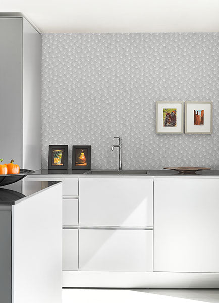 Asteria Grey Fan Wallpaper - Brewster Wallcovering