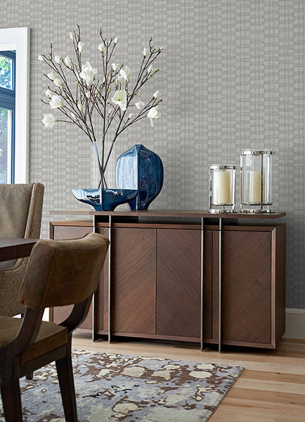 Zorya Silver Embellished Stripe Wallpaper - Brewster Wallcovering