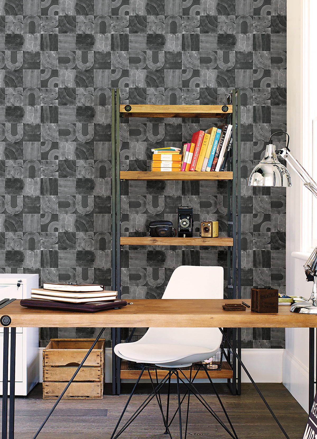 Black Vaughn Geometric Peel and Stick Wallpaper  | Brewster Wallcovering - The WorkRm