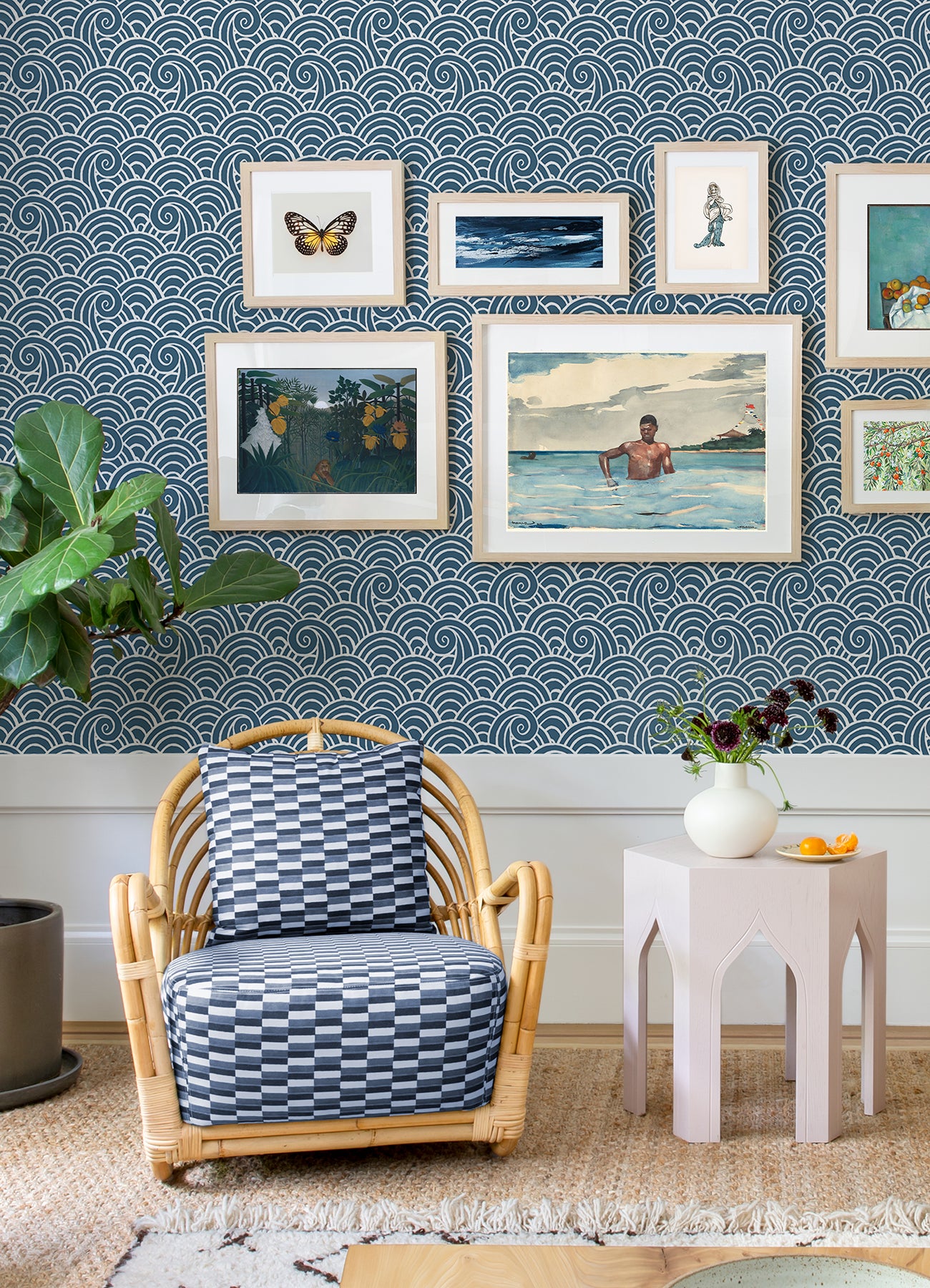 Alorah Blue Wave Wallpaper  | Brewster Wallcovering - The WorkRm