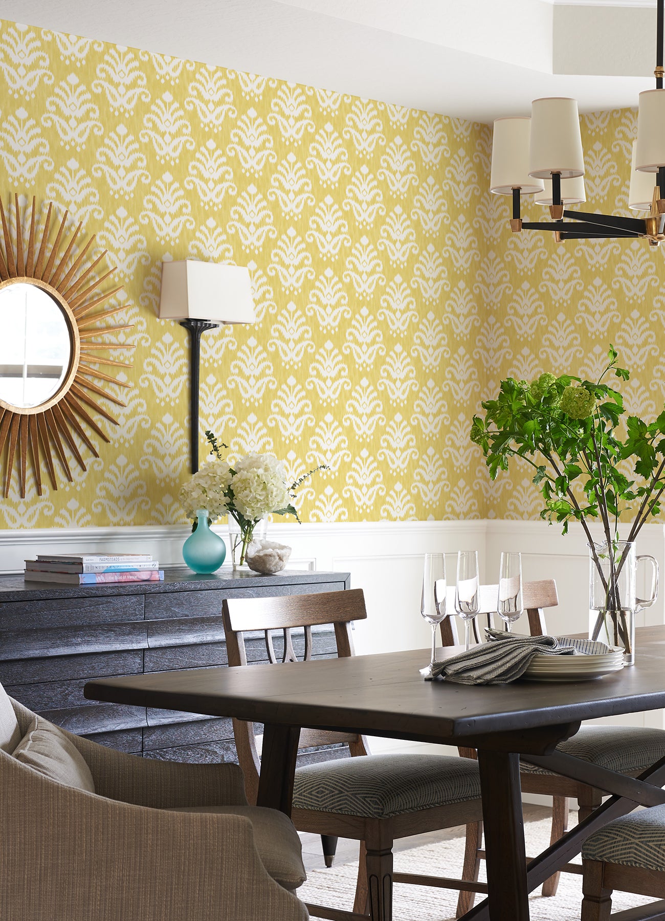 Keaton Yellow Medallion Wallpaper  | Brewster Wallcovering - The WorkRm