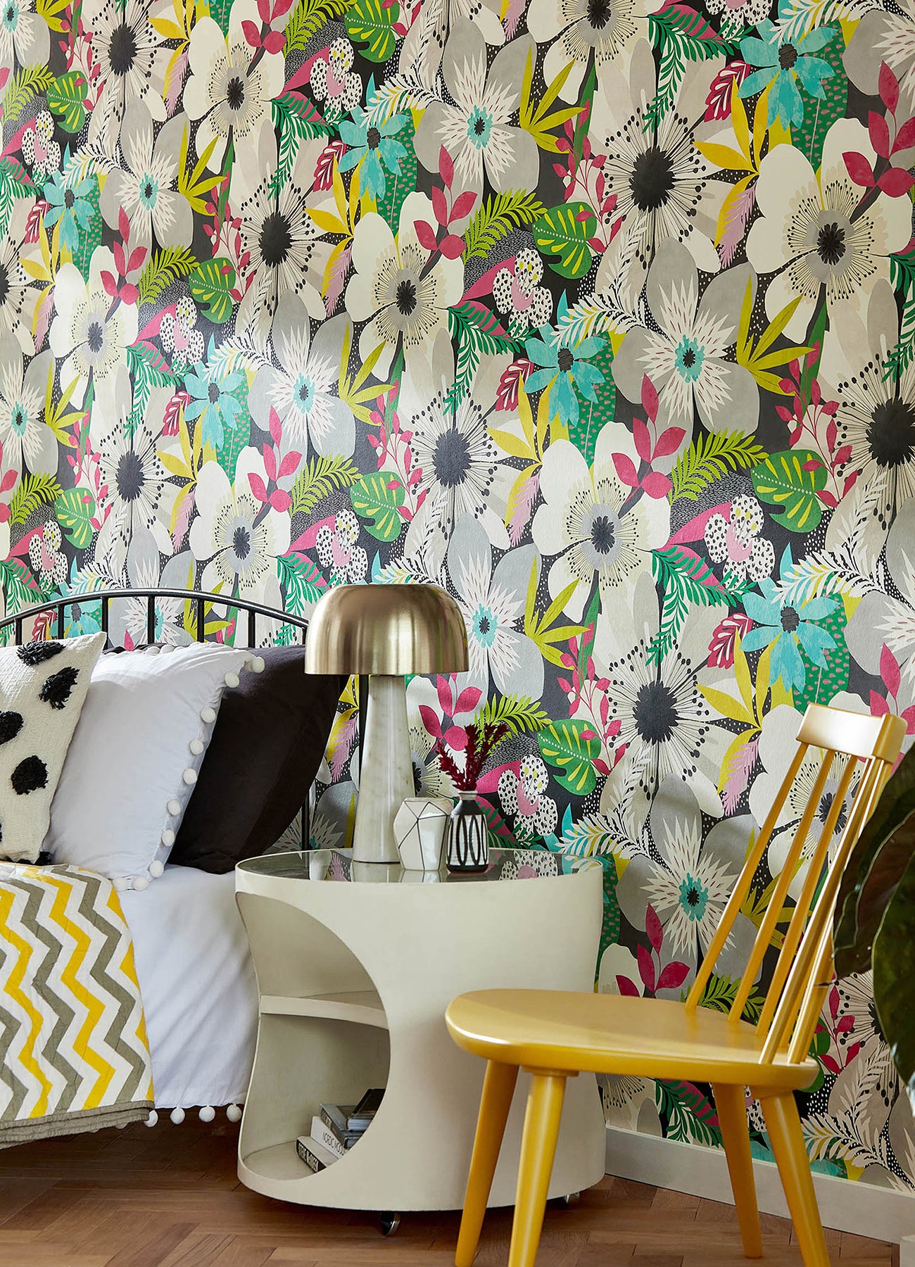 Janis Charcoal Floral Riot Wallpaper  | Brewster Wallcovering - The WorkRm