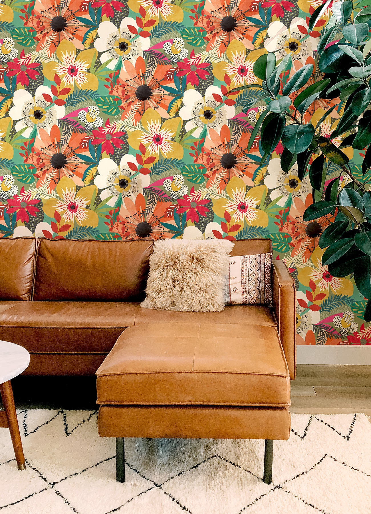 Janis Olive Floral Riot Wallpaper - Brewster Wallcovering