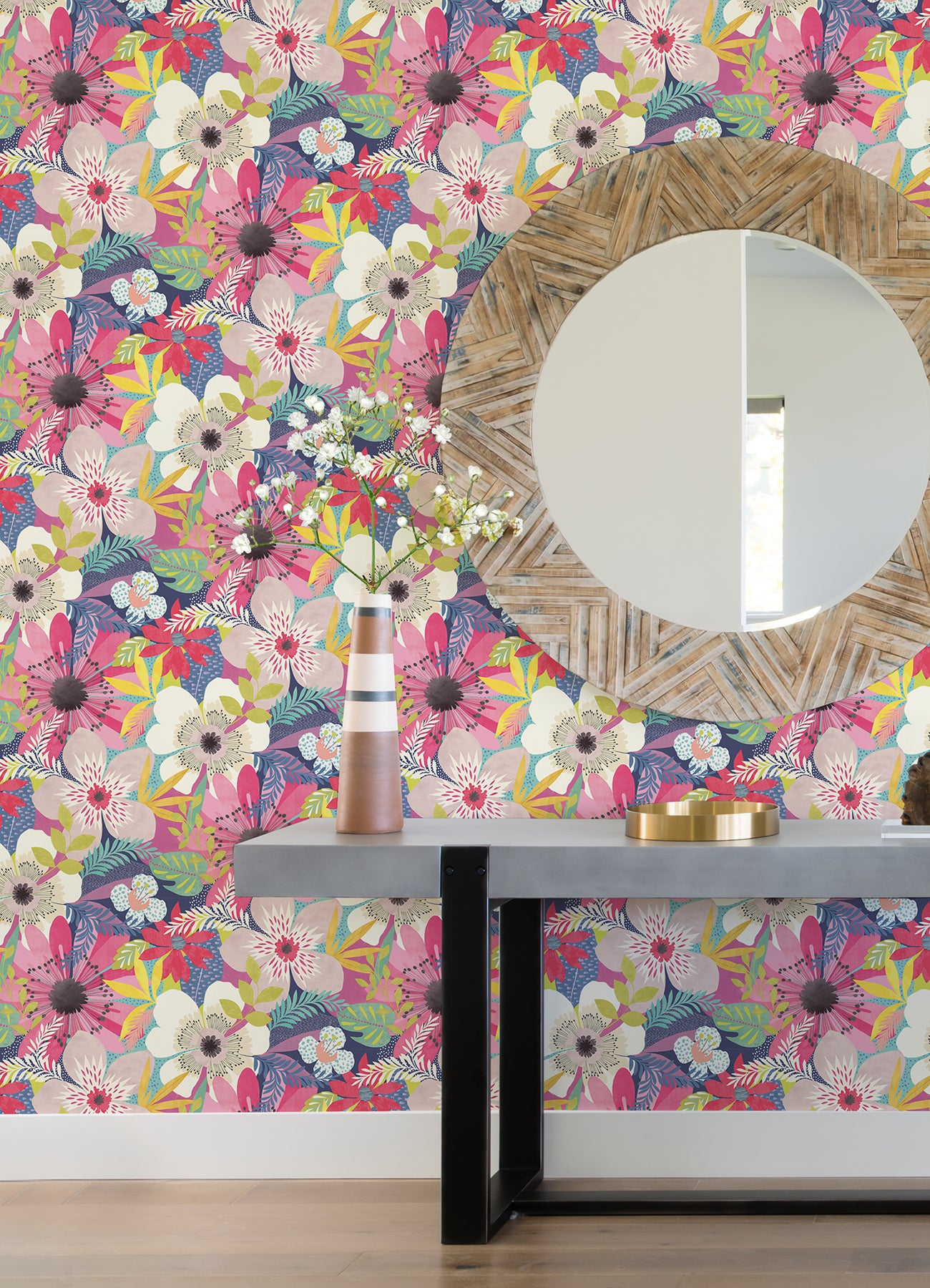 Janis Raspberry Floral Riot Wallpaper  | Brewster Wallcovering - The WorkRm