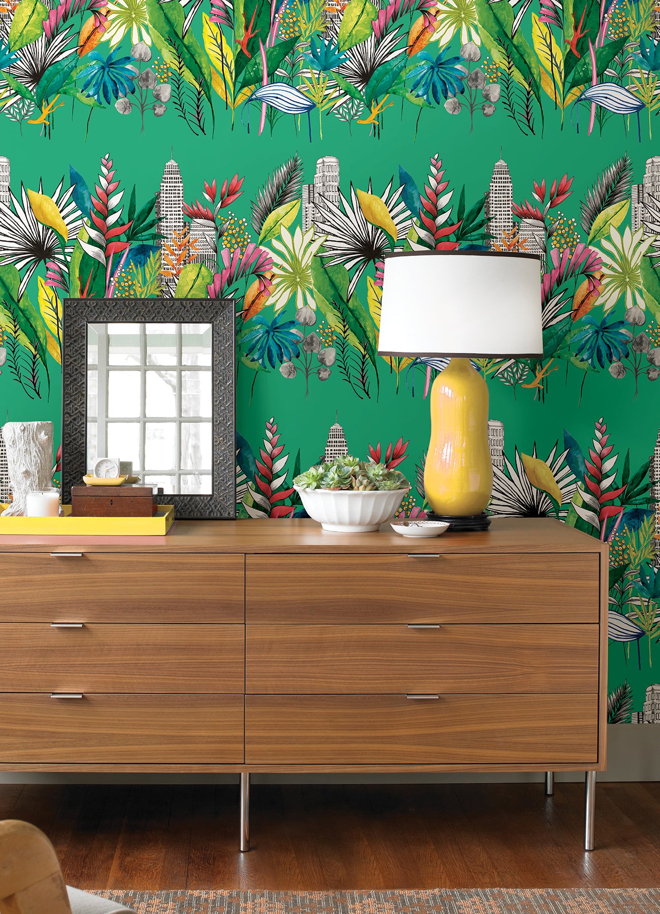 Sierra Green Urban Tropic Wallpaper  | Brewster Wallcovering - The WorkRm