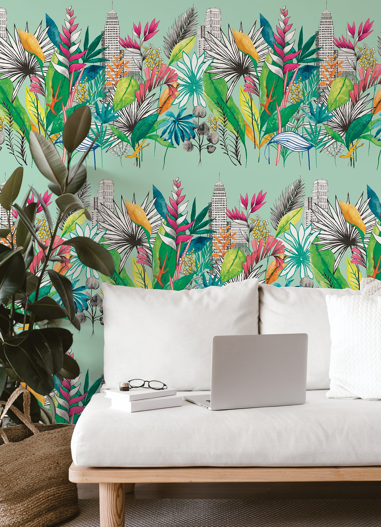 Sierra Mint Urban Tropic Wallpaper  | Brewster Wallcovering - The WorkRm