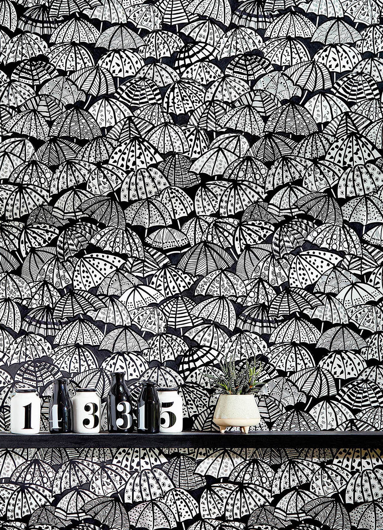 Dara Black Jolly Brollies Wallpaper  | Brewster Wallcovering - The WorkRm