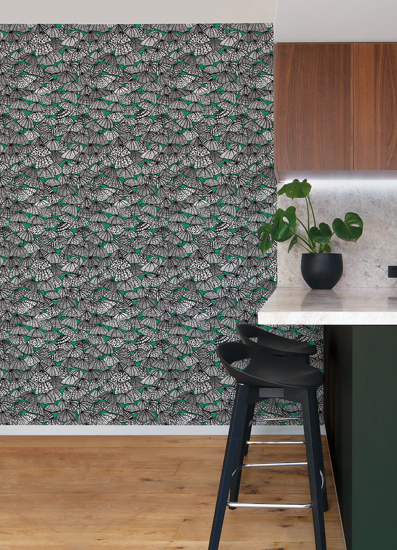 Dara Green Jolly Brollies Wallpaper  | Brewster Wallcovering - The WorkRm