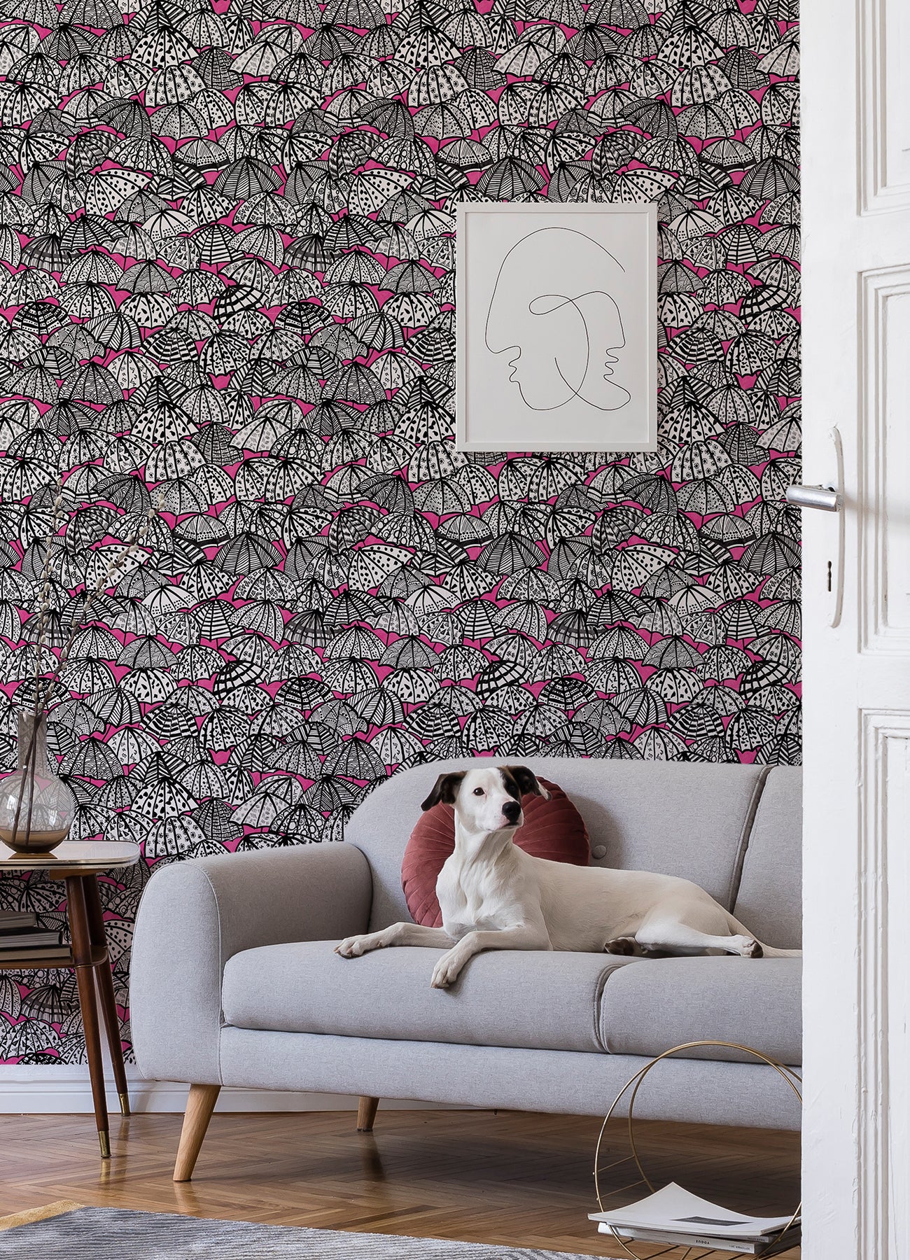 Dara Raspberry Jolly Brollies Wallpaper  | Brewster Wallcovering - The WorkRm