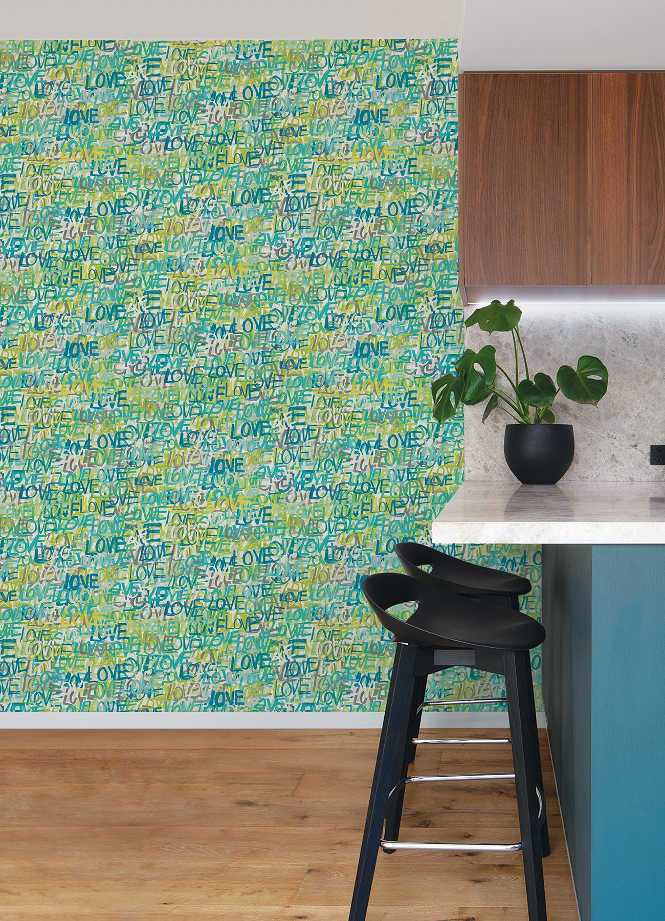 Indio Teal Love Scribble Wallpaper  | Brewster Wallcovering - The WorkRm