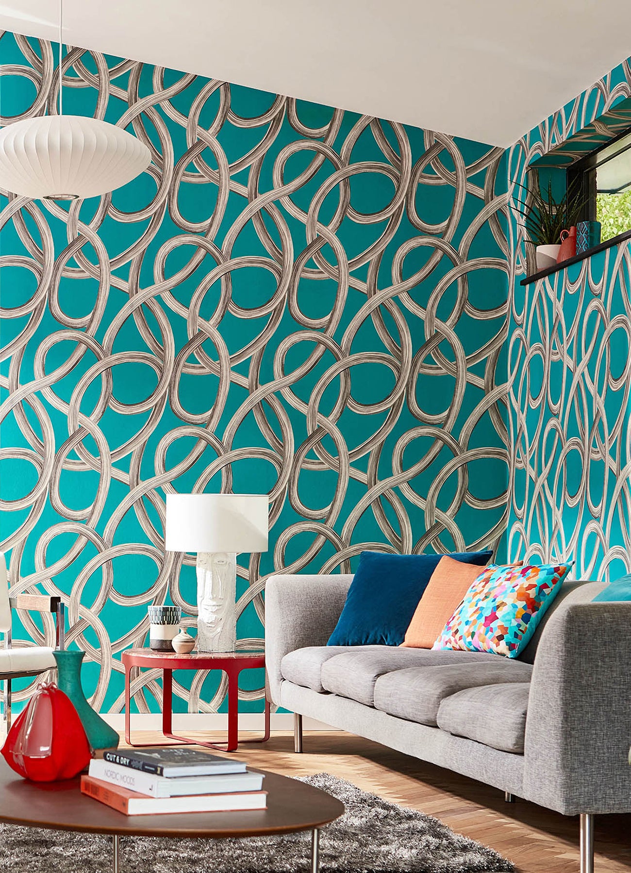 Calix Turquoise Twisted Geo Wallpaper  | Brewster Wallcovering