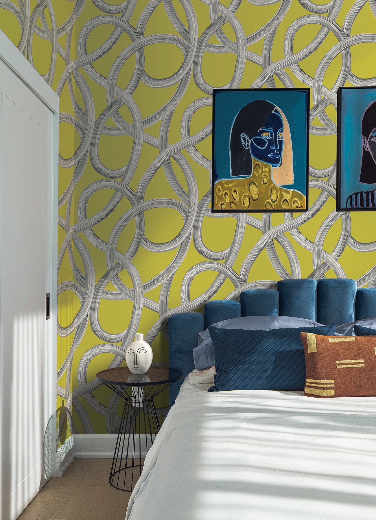 Calix Chartreuse Twisted Geo Wallpaper  | Brewster Wallcovering - The WorkRm