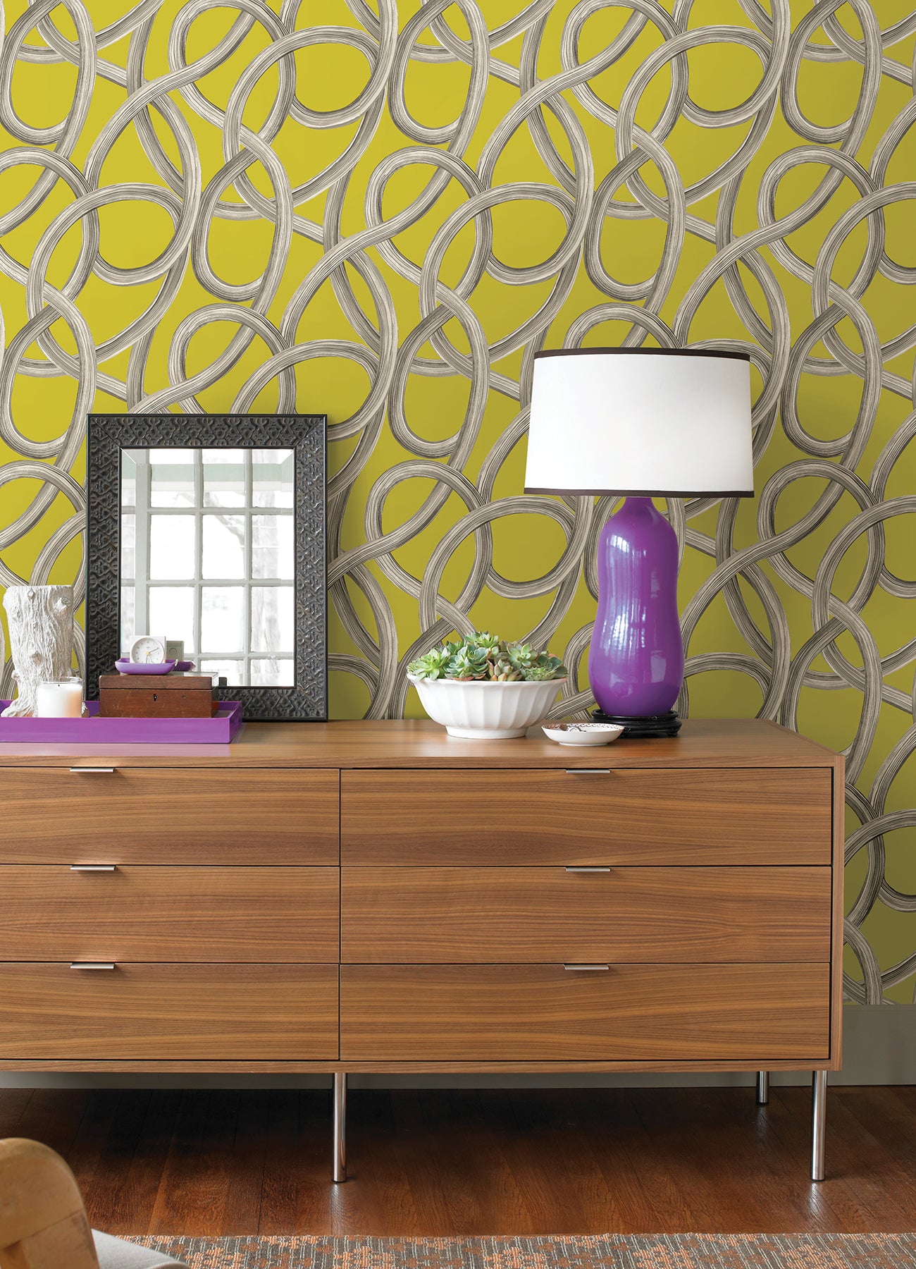 Calix Chartreuse Twisted Geo Wallpaper  | Brewster Wallcovering - The WorkRm