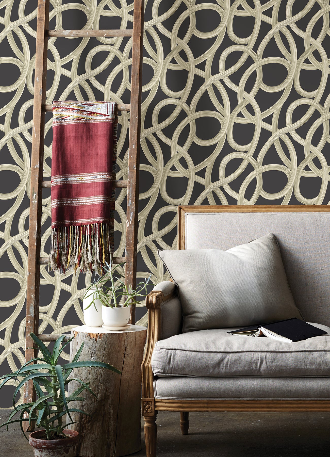 Calix Black Twisted Geo Wallpaper  | Brewster Wallcovering - The WorkRm