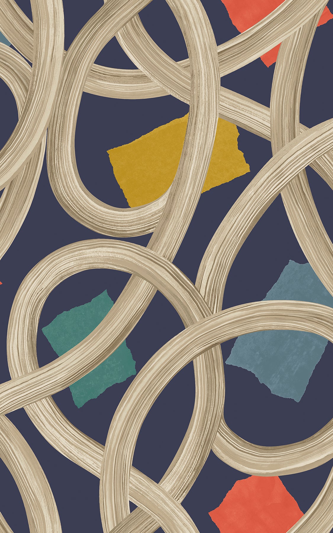 Brewster Wallcovering-Calix Indigo Twisted Geo+ Wallpaper