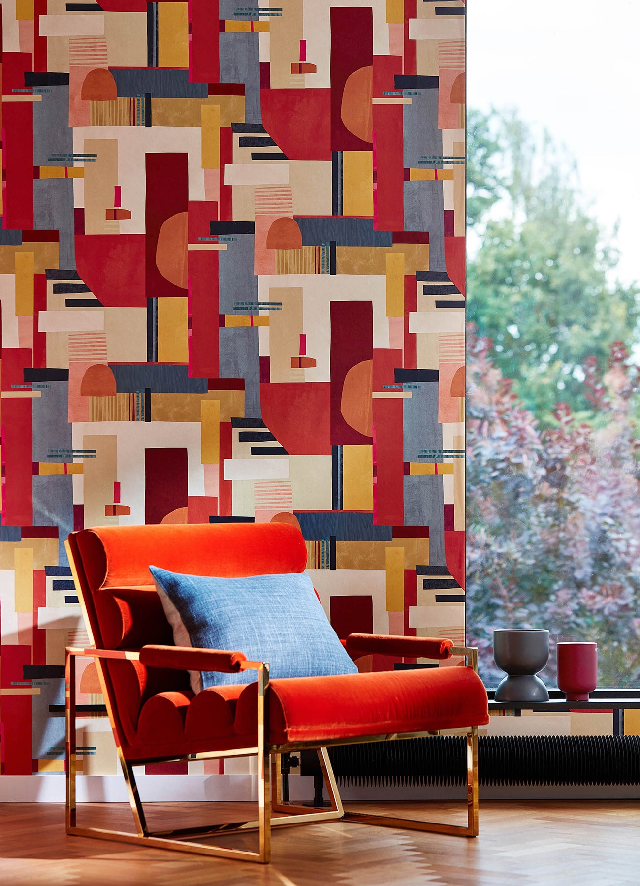 Rhodes Red Blocs Wallpaper  | Brewster Wallcovering - The WorkRm