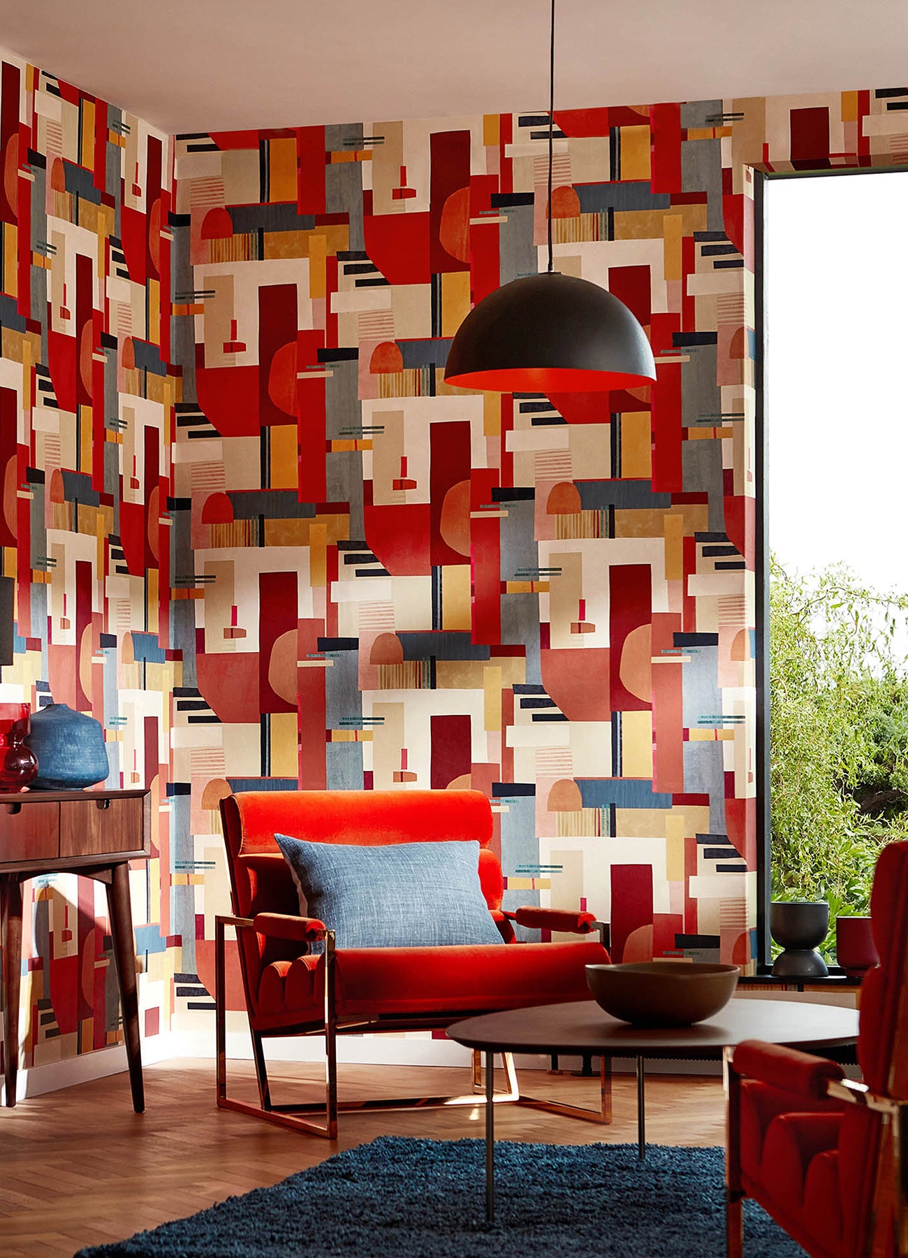 Rhodes Red Blocs Wallpaper  | Brewster Wallcovering - The WorkRm