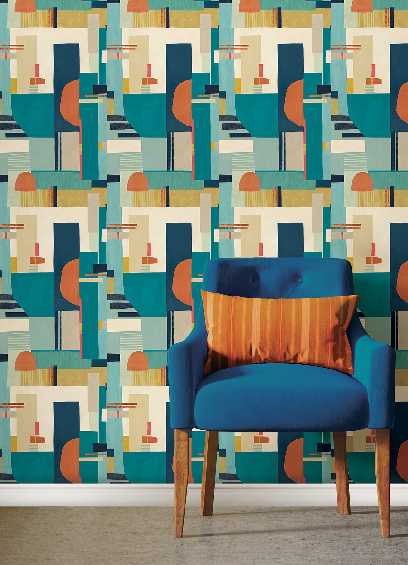 Rhodes Teal Blocs Wallpaper  | Brewster Wallcovering - The WorkRm