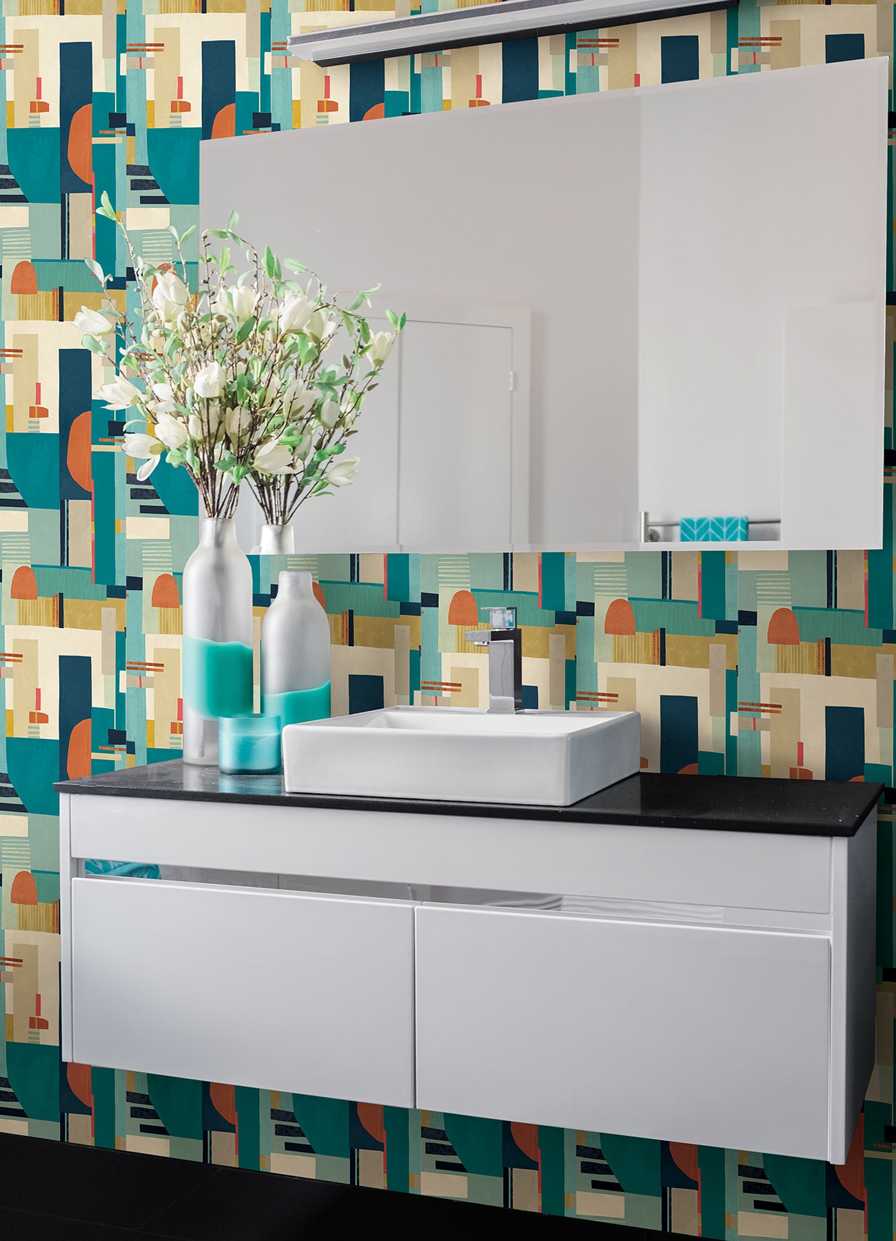 Rhodes Teal Blocs Wallpaper  | Brewster Wallcovering - The WorkRm