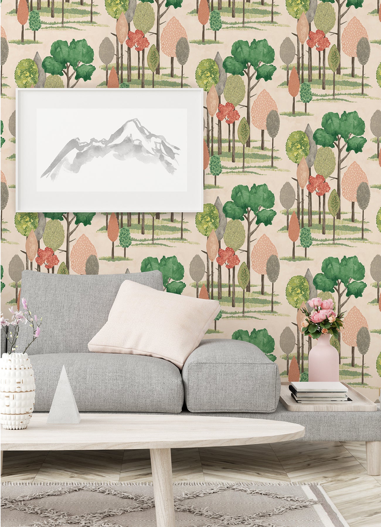 Cypress Pink Tall Trees Wallpaper  | Brewster Wallcovering - The WorkRm