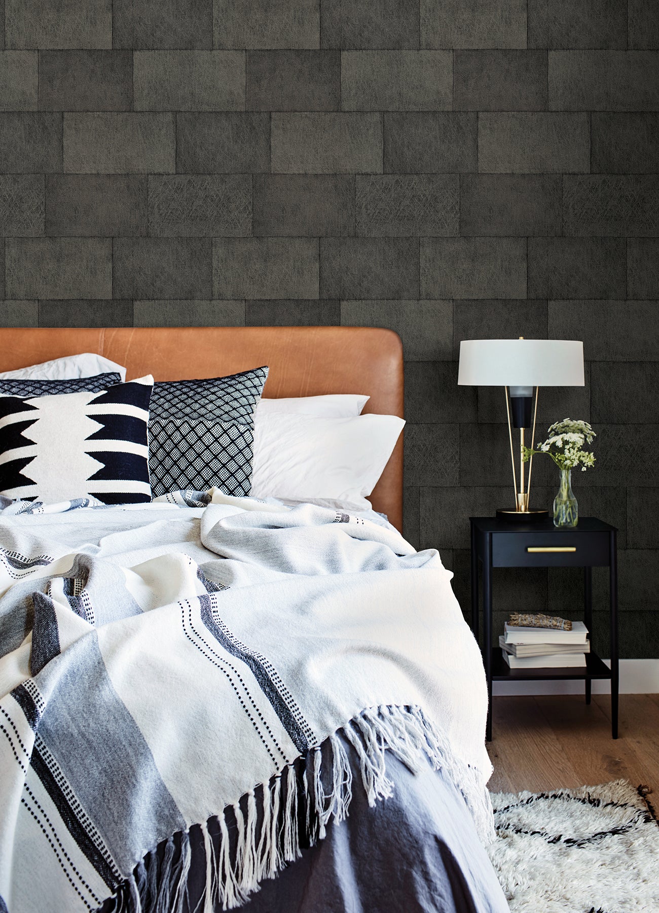 Lyell Charcoal Stone Wallpaper  | Brewster Wallcovering - The WorkRm