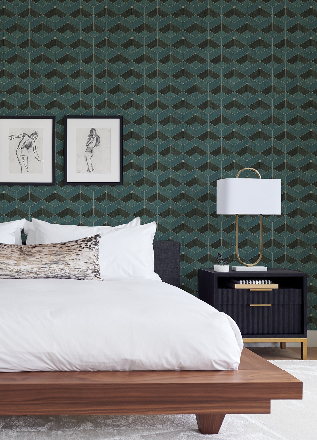 Muir Teal Geo Wallpaper  | Brewster Wallcovering - The WorkRm