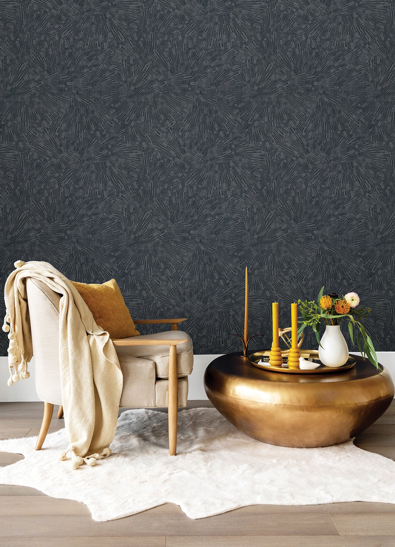 Agassiz Dark Grey Burst Wallpaper - Brewster Wallcovering