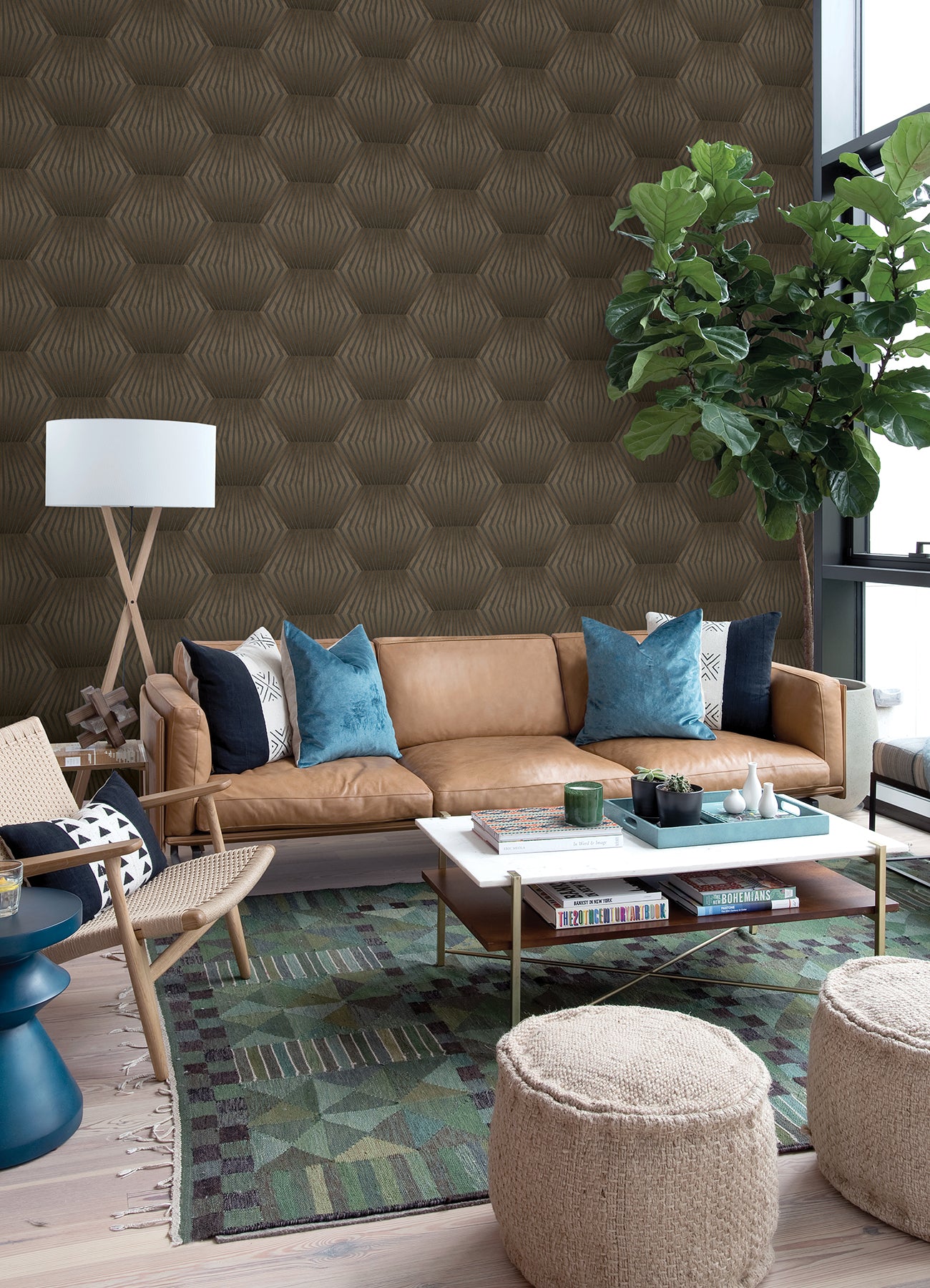 Lehnmann Coffee Geo Wallpaper - Brewster Wallcovering