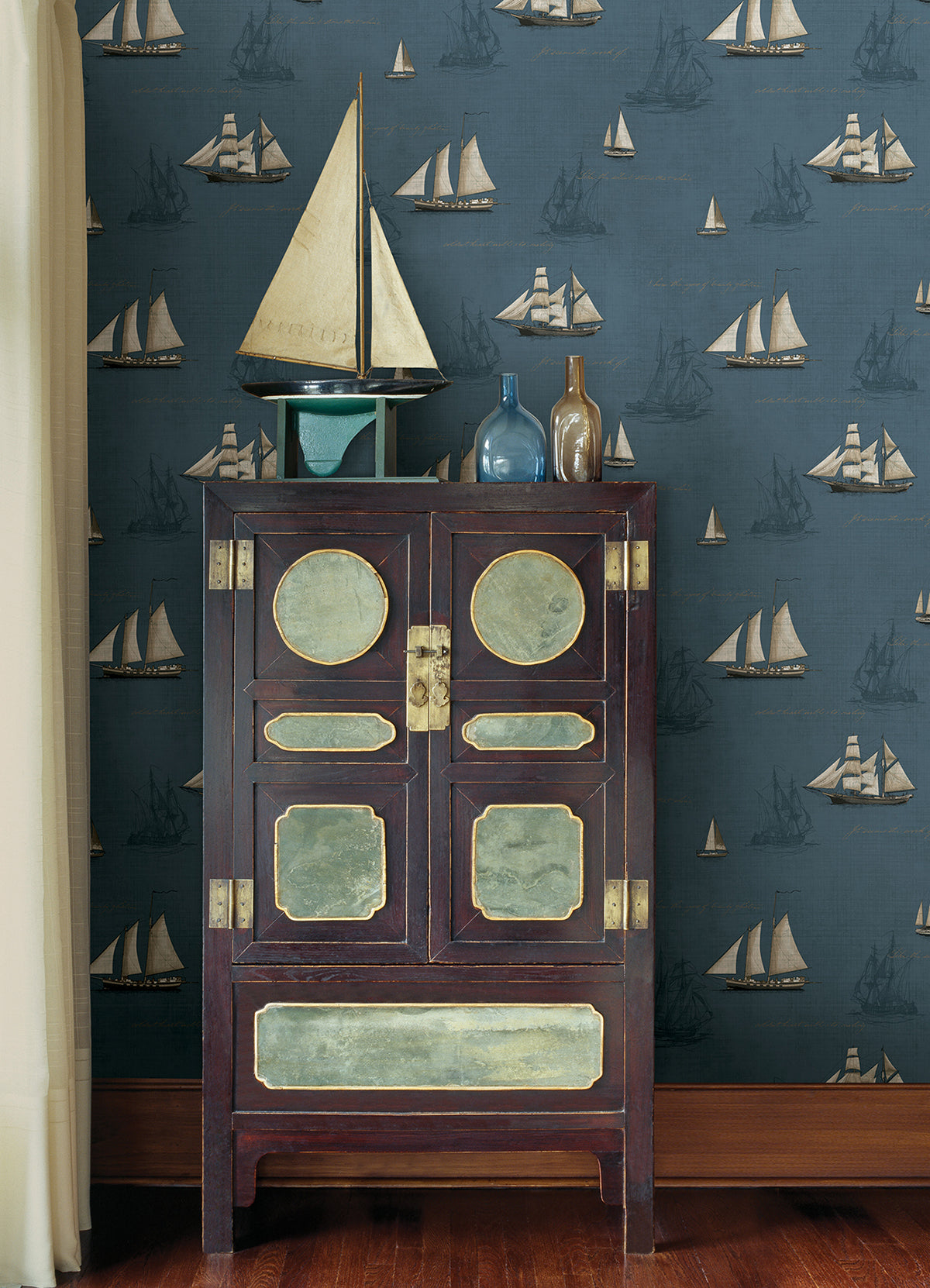 Andrew Blue Sailboat Wallpaper - Brewster Wallcovering