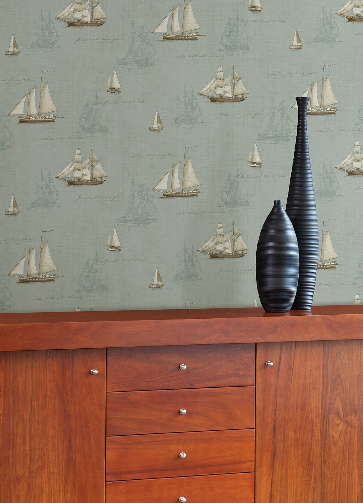 Andrew Seafoam Sailboat Wallpaper - Brewster Wallcovering