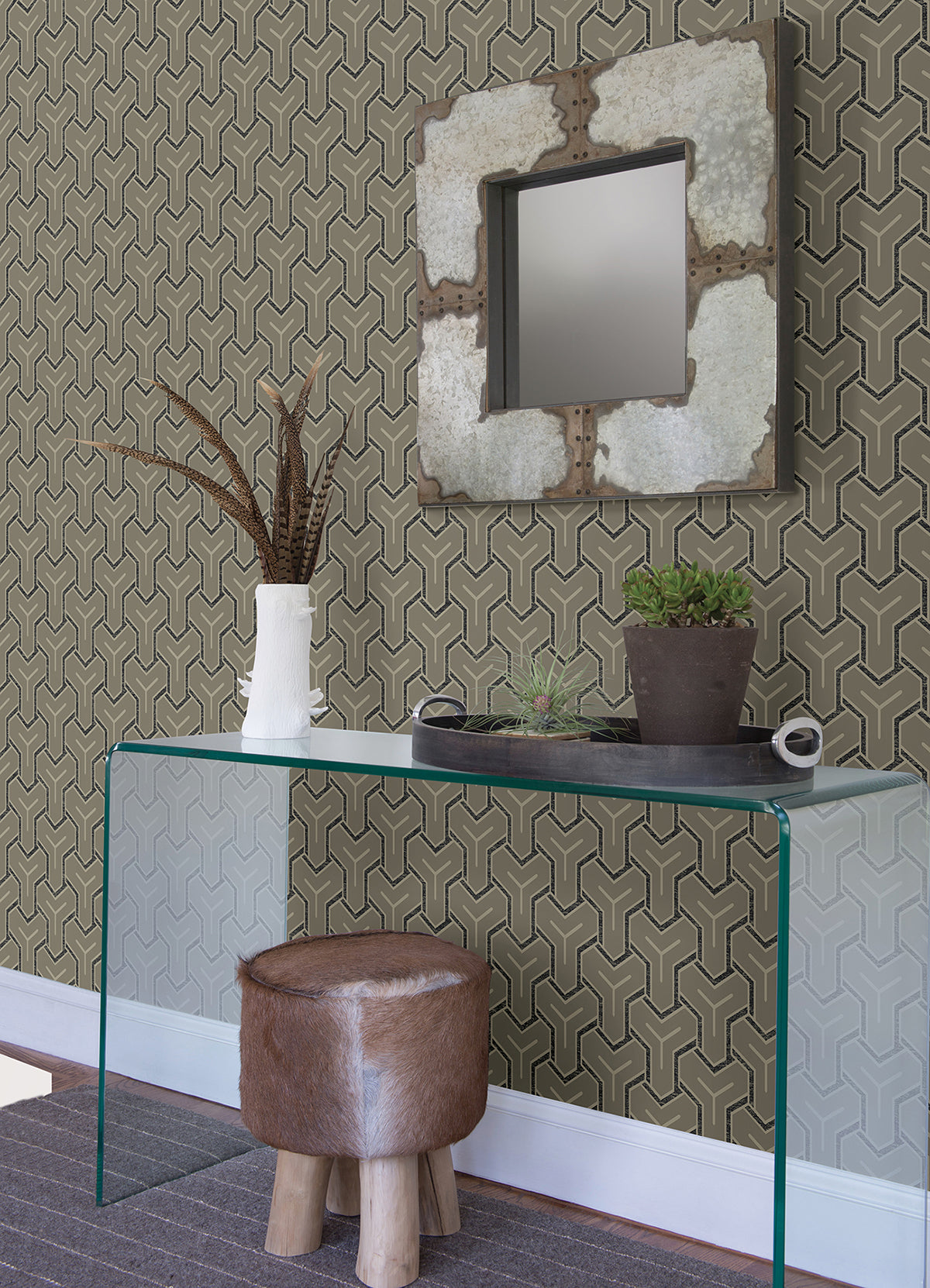 Gautier Silver Tessellate Wallpaper - Brewster Wallcovering