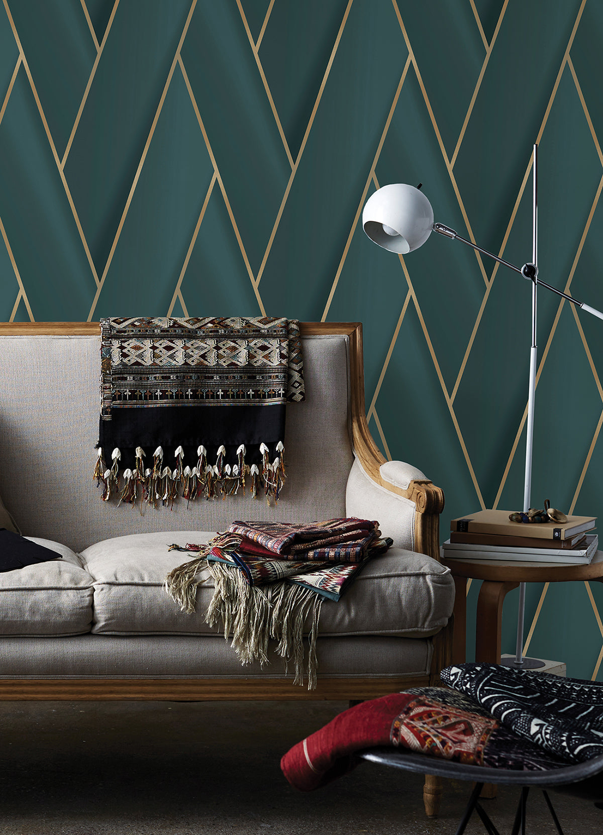 Manfred Teal Modern Herringbone Wallpaper  | Brewster Wallcovering - The WorkRm