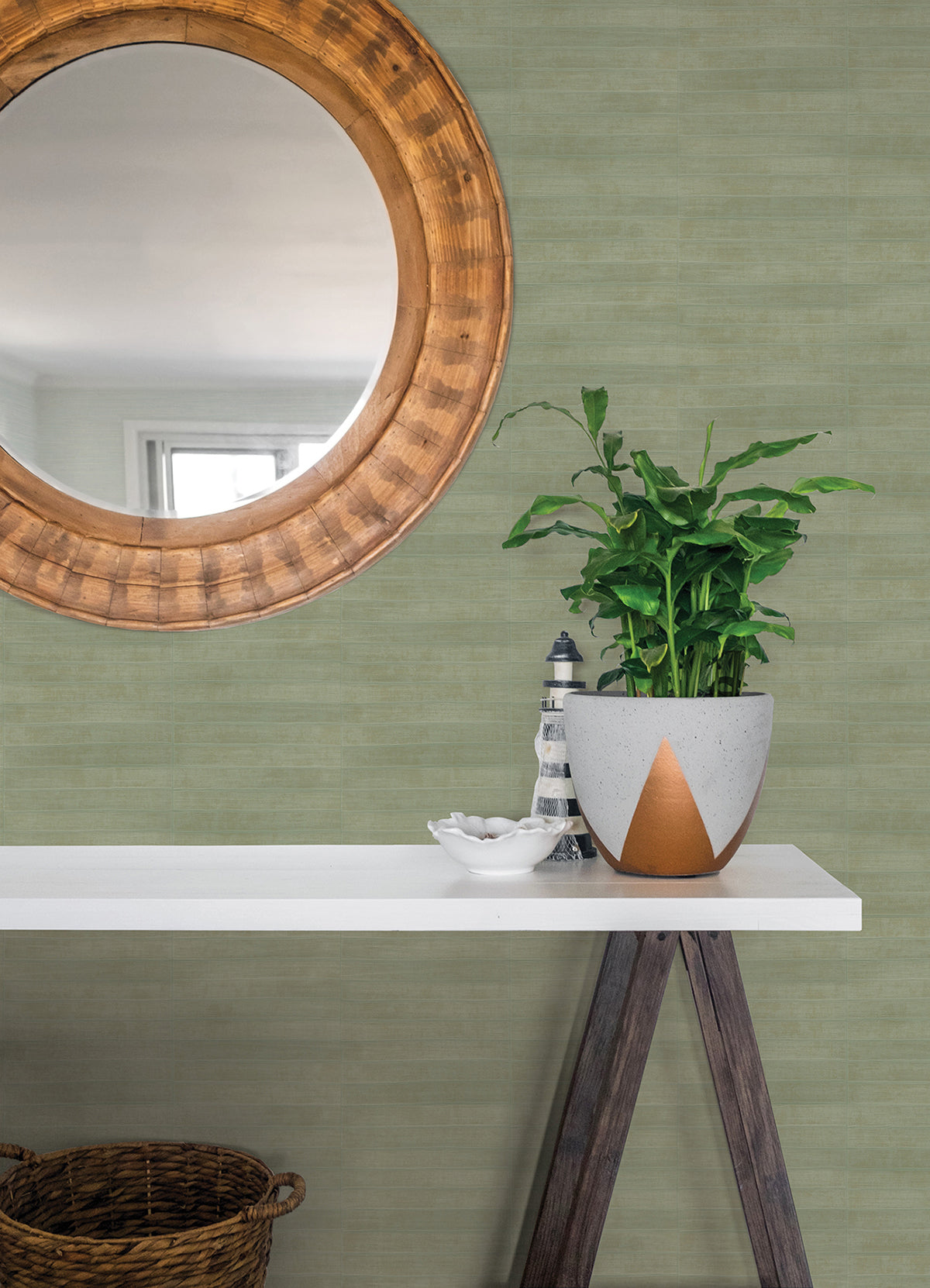 Dermot Light Green Horizontal Stripe Wallpaper  | Brewster Wallcovering - The WorkRm