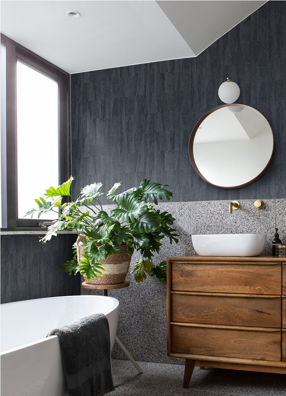 Sutton Charcoal Textured Geometric Wallpaper - Brewster Wallcovering