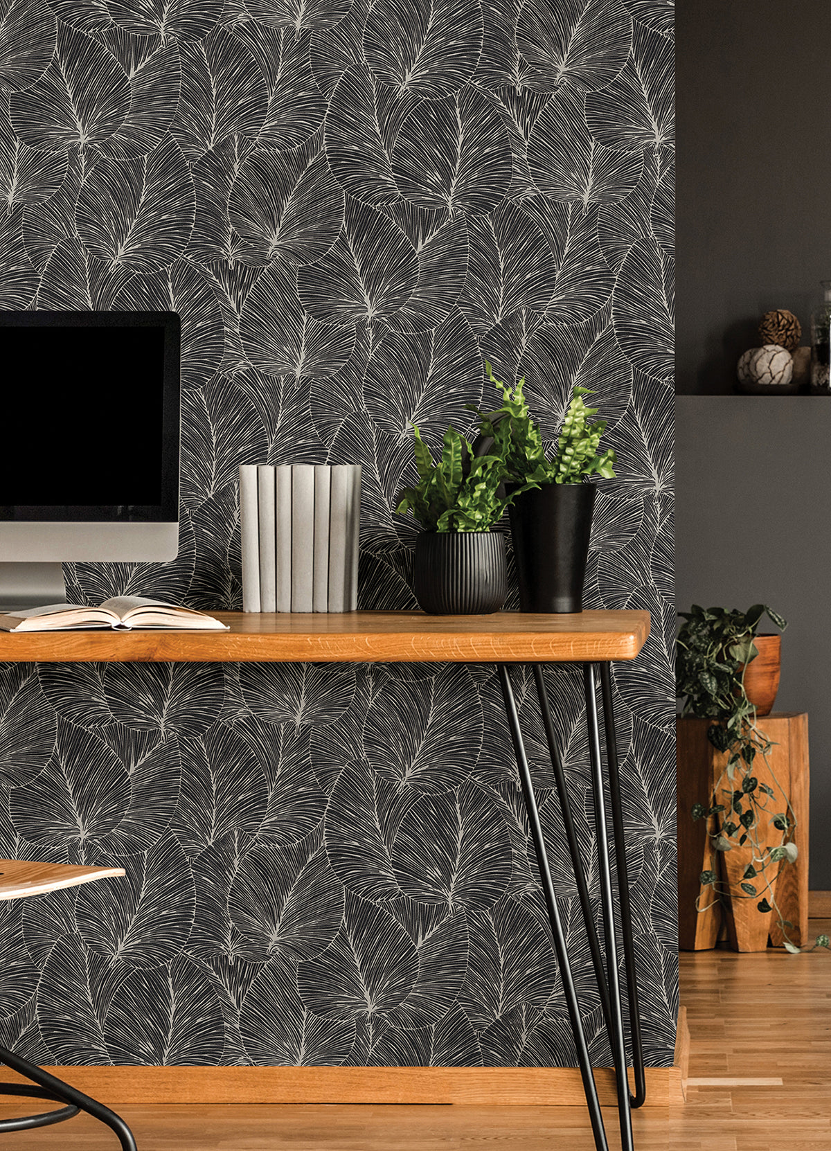 Eilian Black Palm Wallpaper  | Brewster Wallcovering - The WorkRm