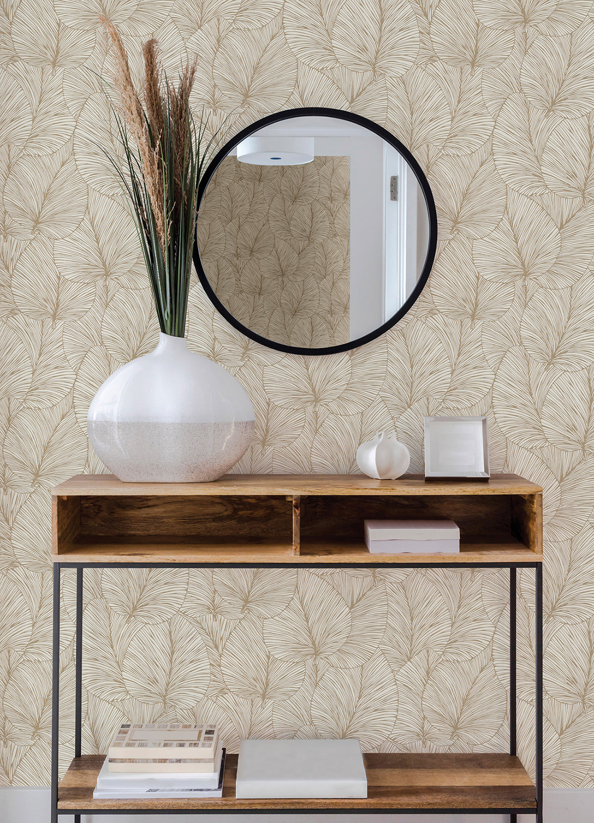 Eilian Gold Palm Wallpaper - Brewster Wallcovering