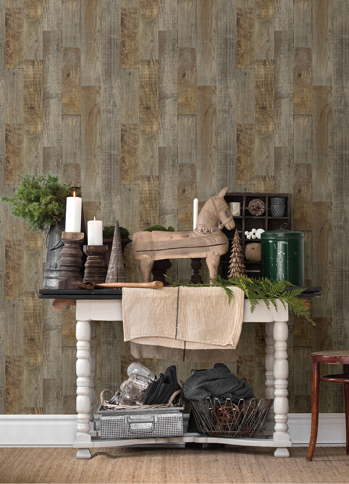 Chebacco Brown Wood Planks Wallpaper  | Brewster Wallcovering