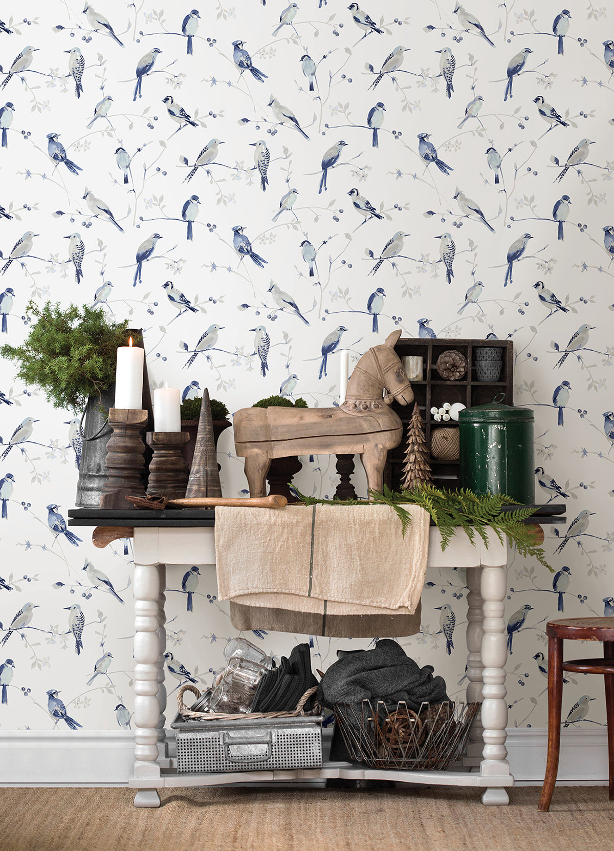 Birdsong Blue Trail Wallpaper  | Brewster Wallcovering - The WorkRm