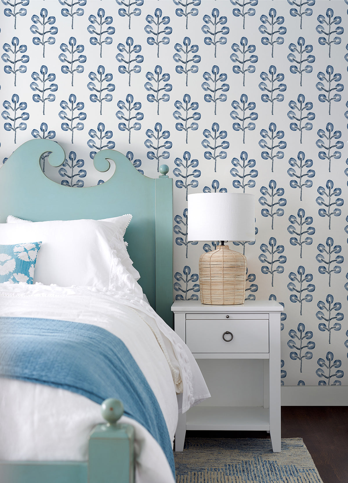 Plum Tree Blue Botanical Wallpaper  | Brewster Wallcovering - The WorkRm