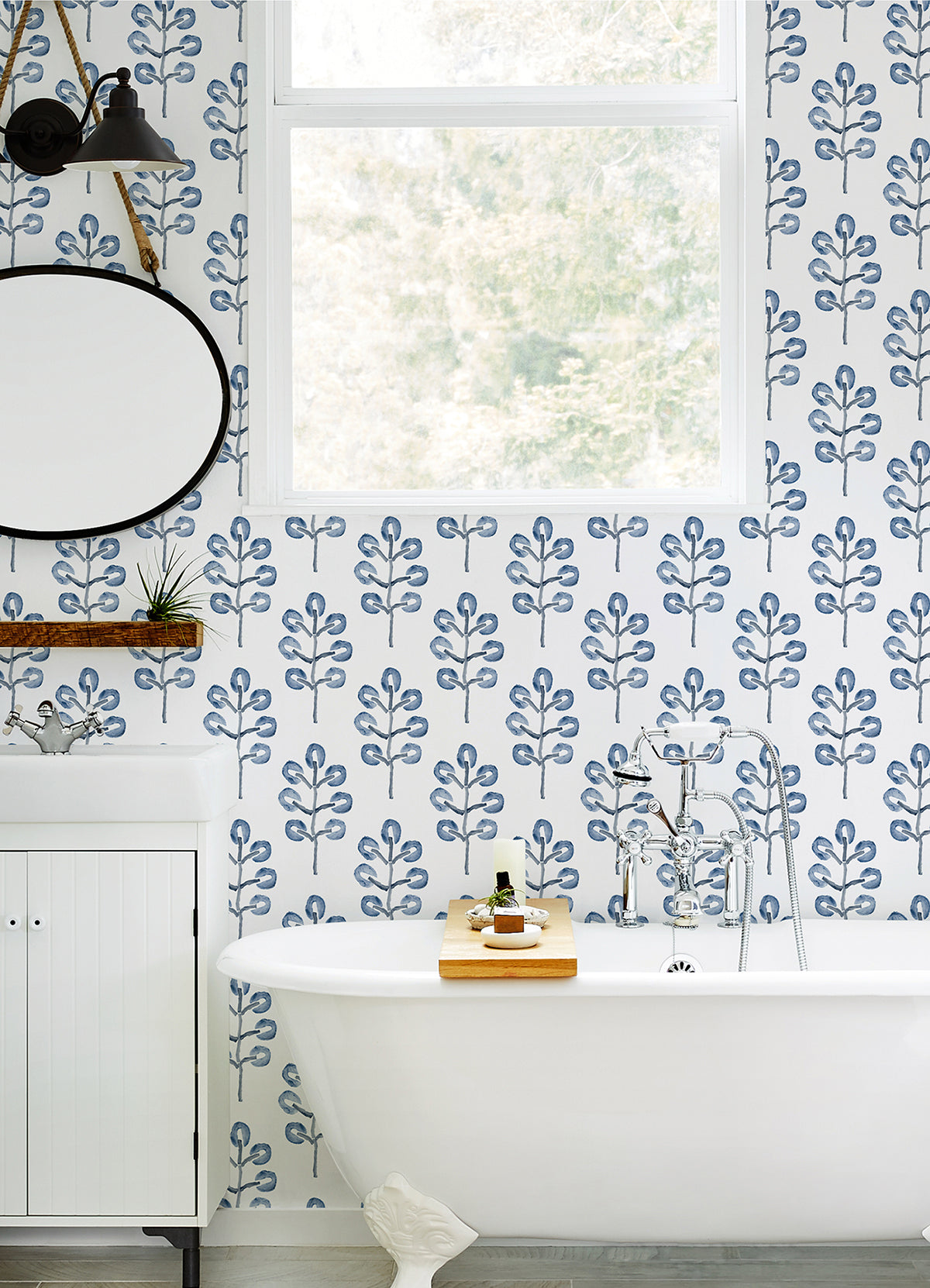 Plum Tree Blue Botanical Wallpaper  | Brewster Wallcovering - The WorkRm