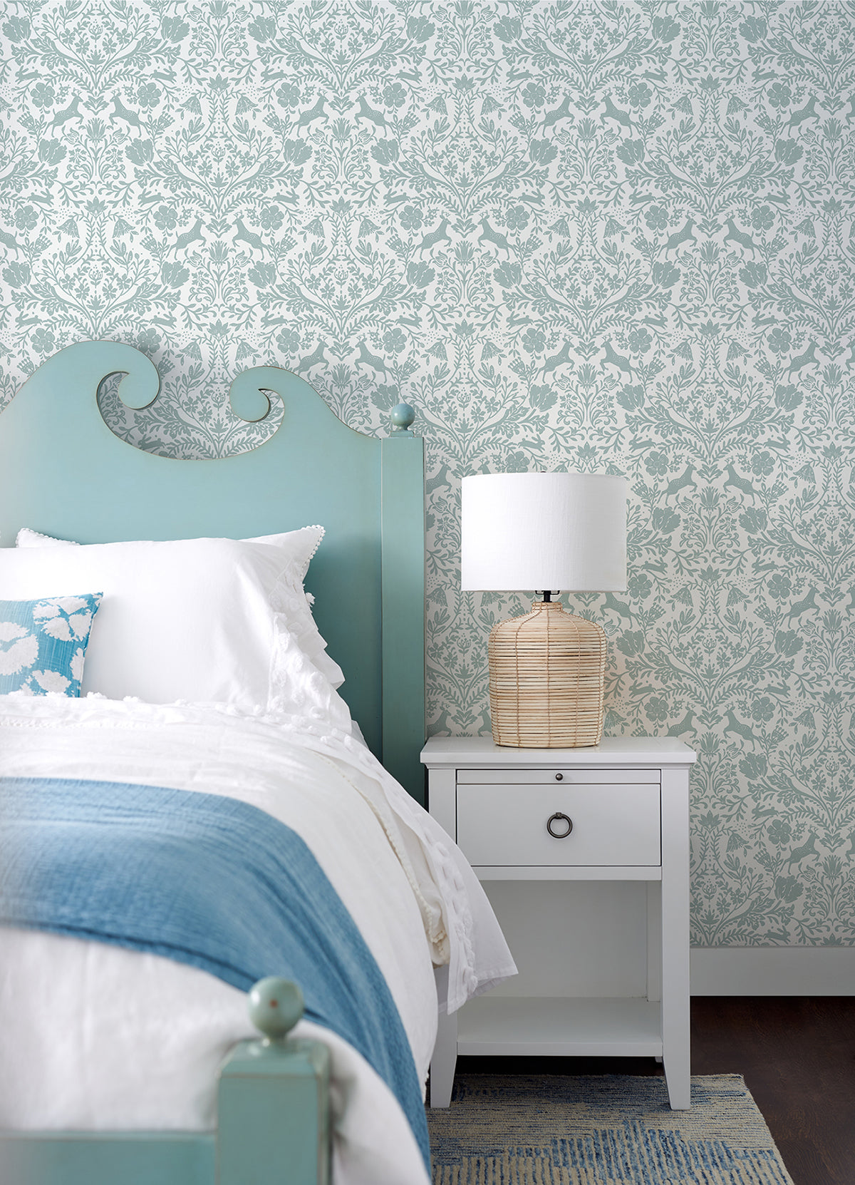 Forest Dance Aqua Damask Wallpaper  | Brewster Wallcovering - The WorkRm