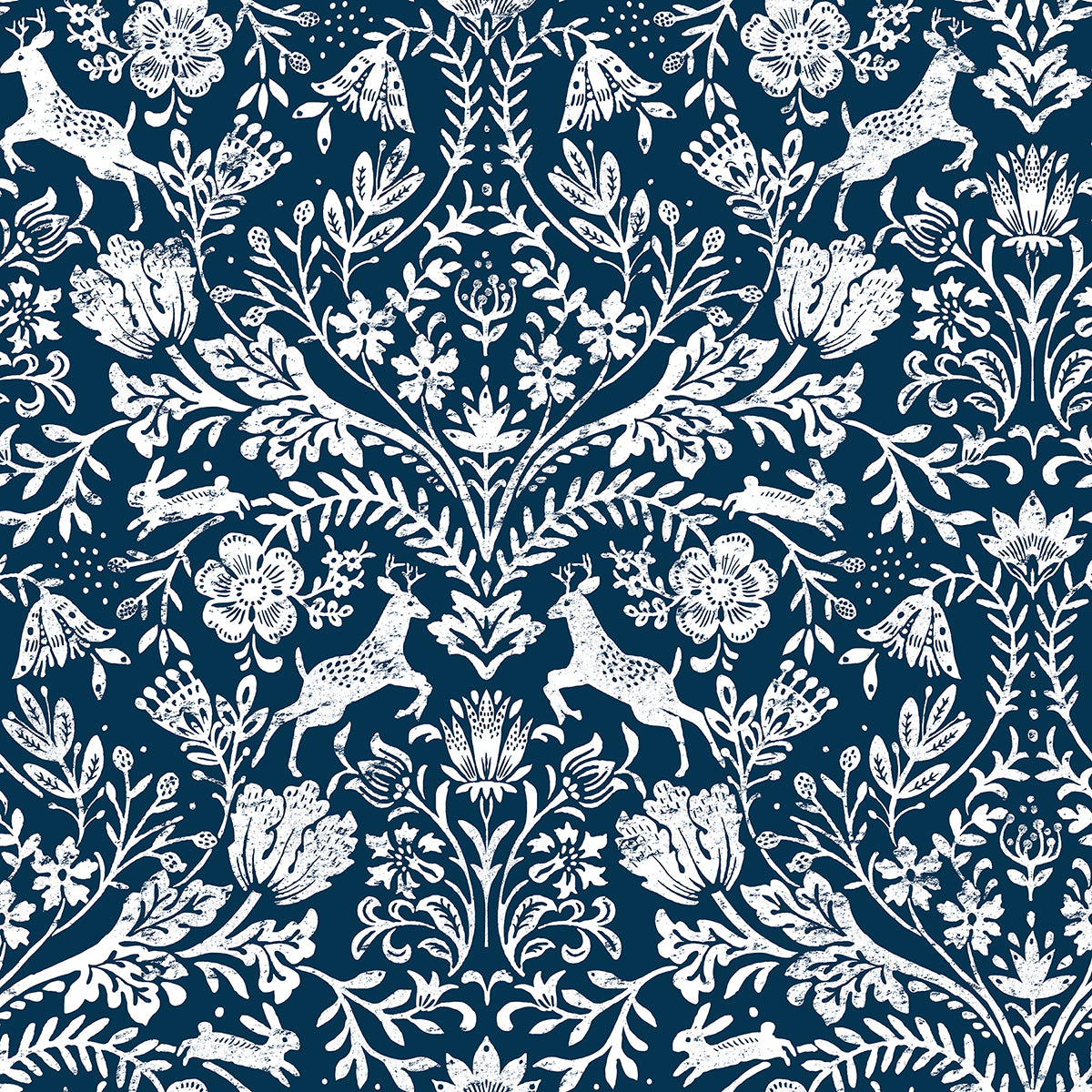 Picture of Forest Dance Navy Damask Wallpaper