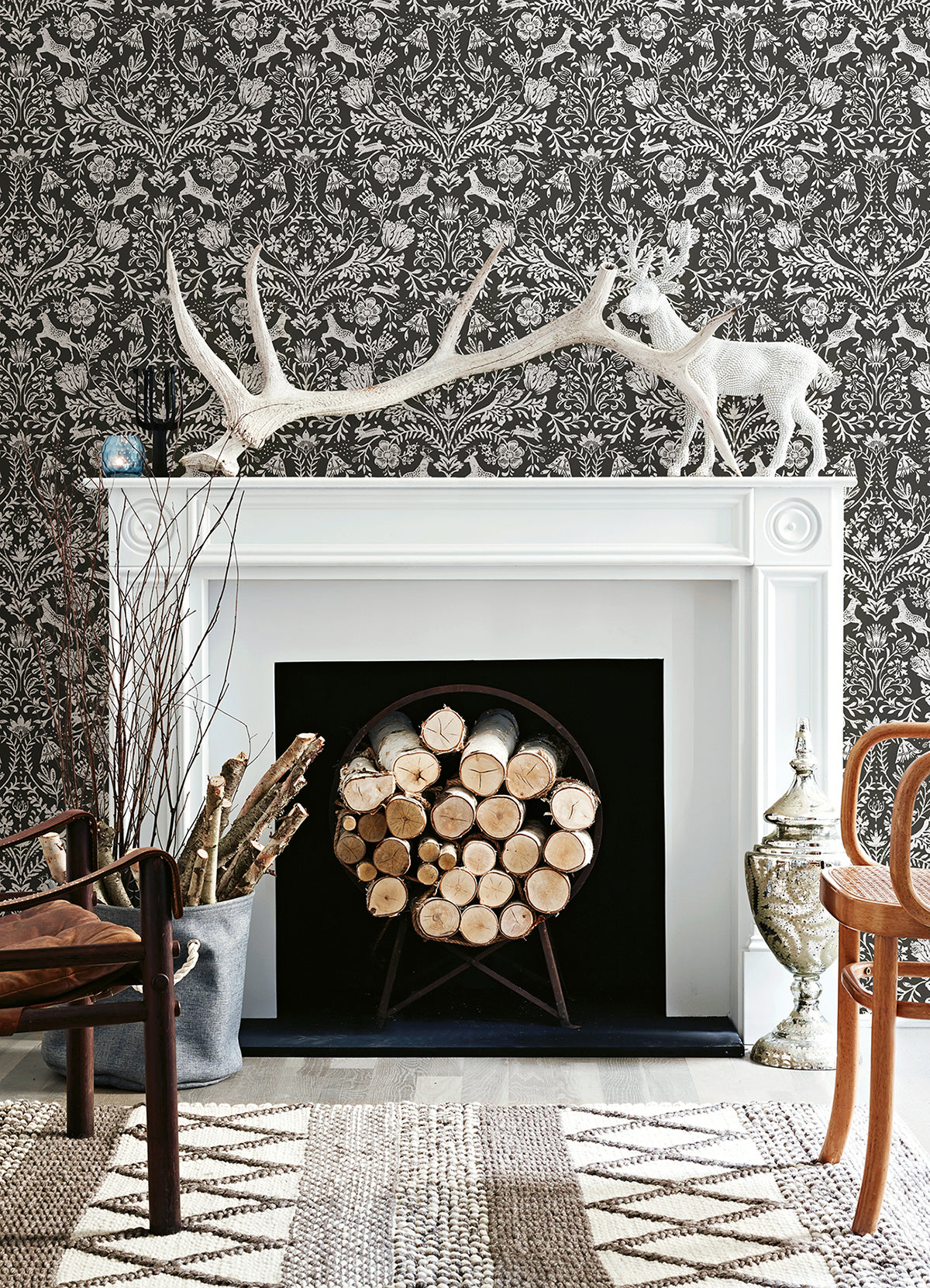 Forest Dance Charcoal Damask Wallpaper  | Brewster Wallcovering - The WorkRm