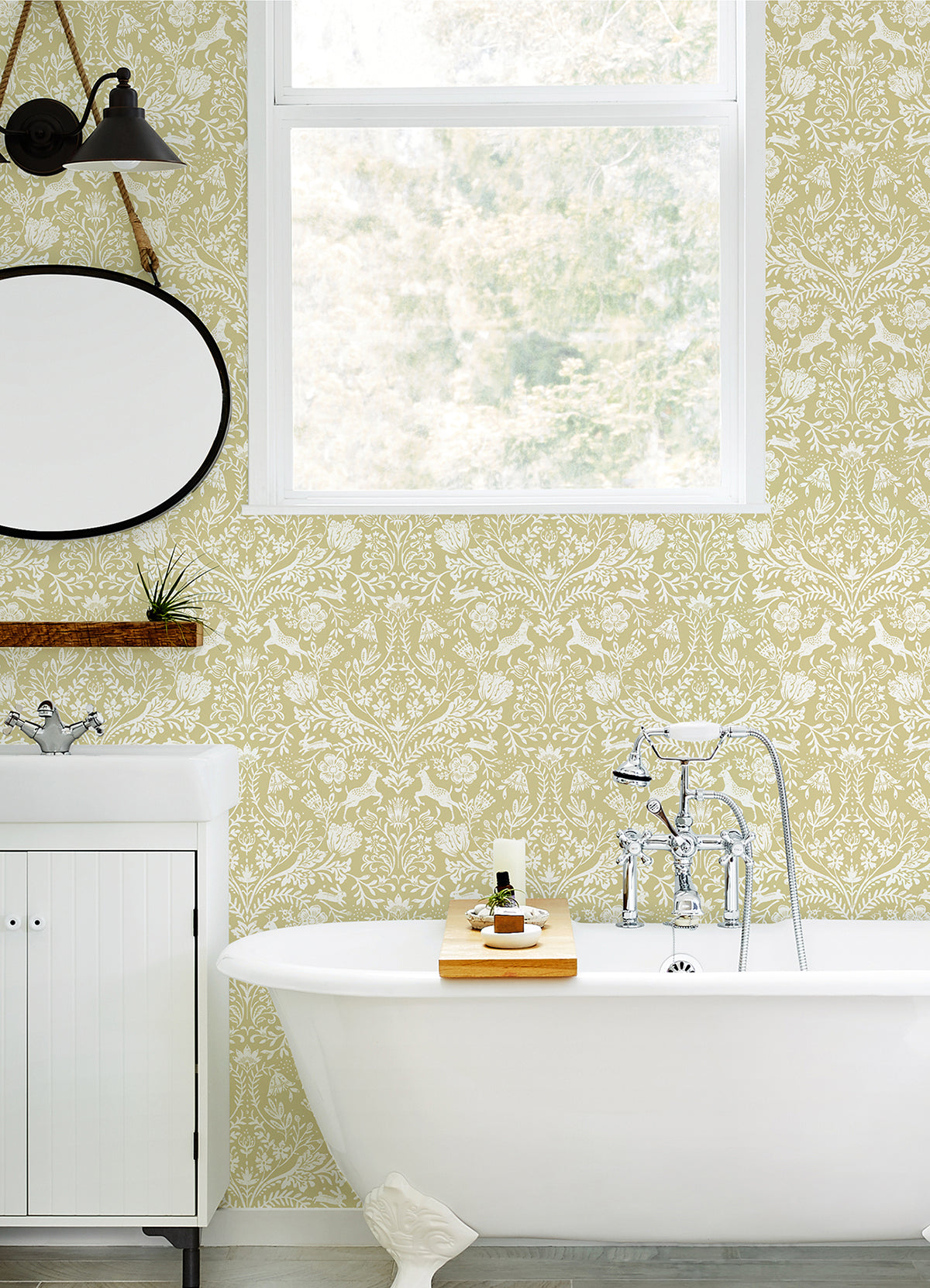 Forest Dance Honey Damask Wallpaper - Brewster Wallcovering