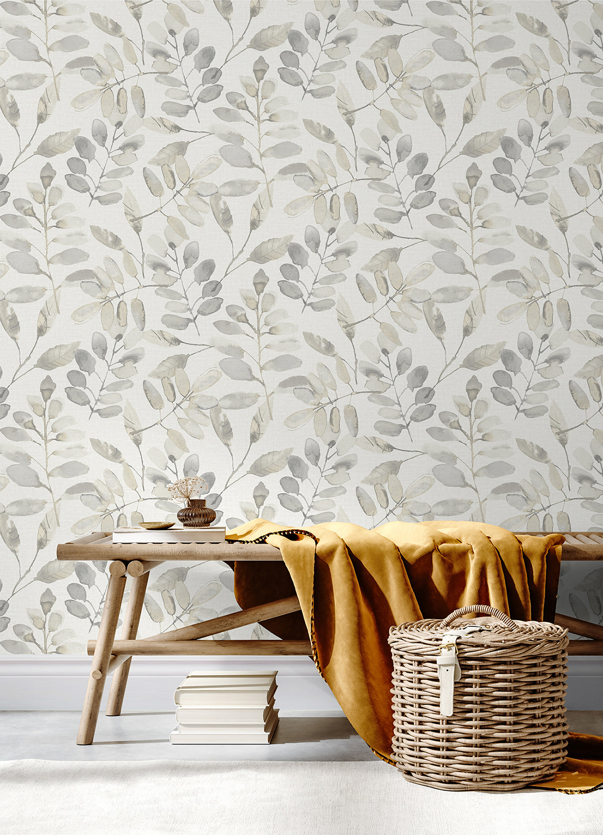 Pinnate Taupe Leaves Wallpaper  | Brewster Wallcovering - The WorkRm