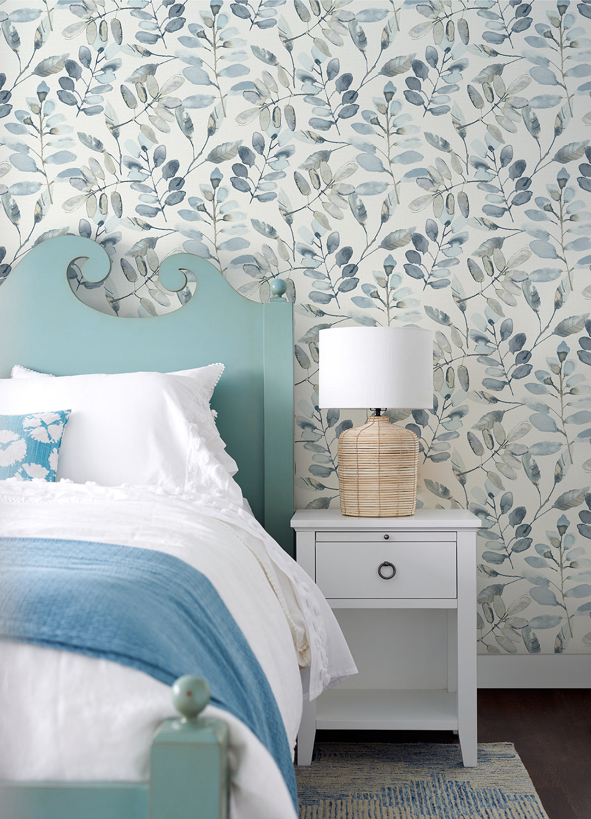 Pinnate Blue Leaves Wallpaper  | Brewster Wallcovering - The WorkRm