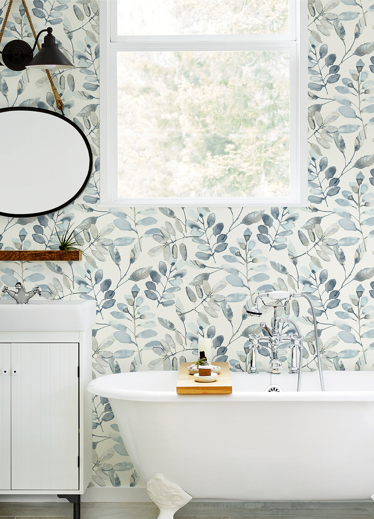 Pinnate Blue Leaves Wallpaper  | Brewster Wallcovering - The WorkRm