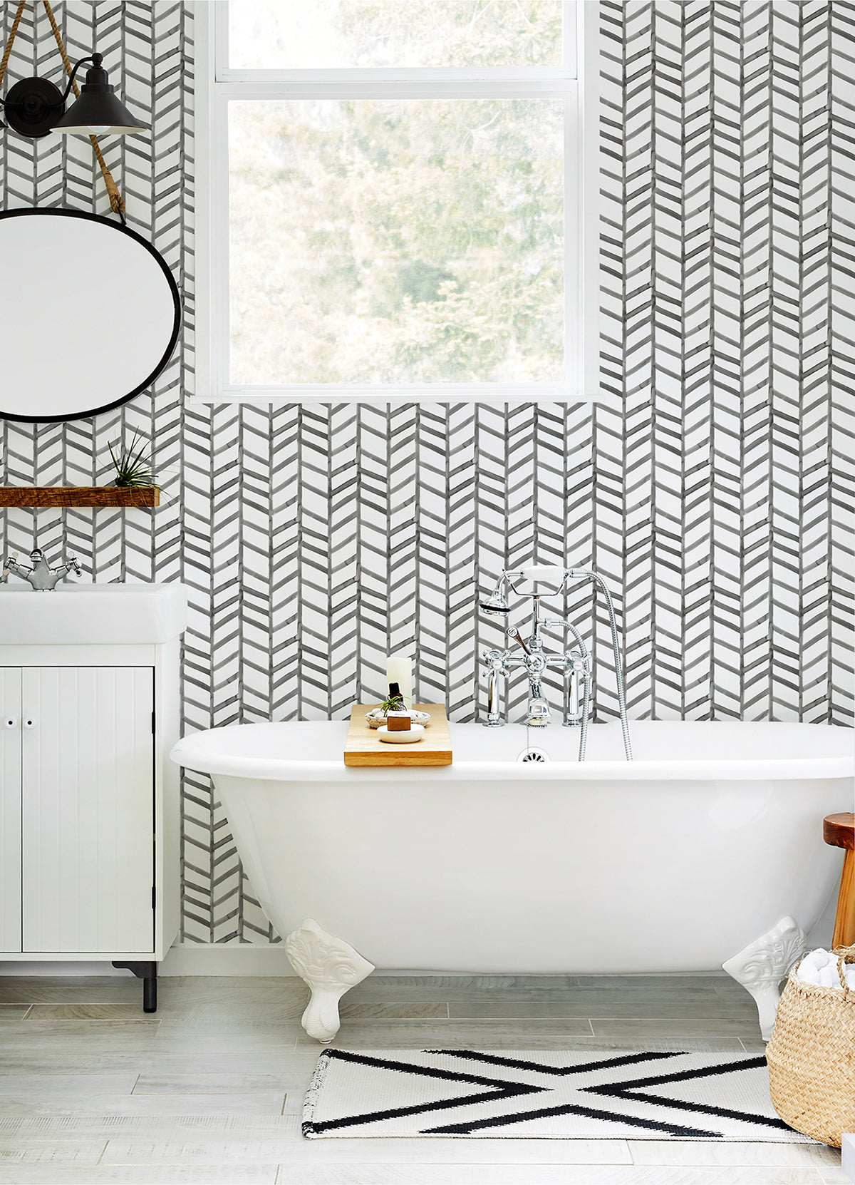 Fletching Black Geometric Wallpaper - Brewster Wallcovering